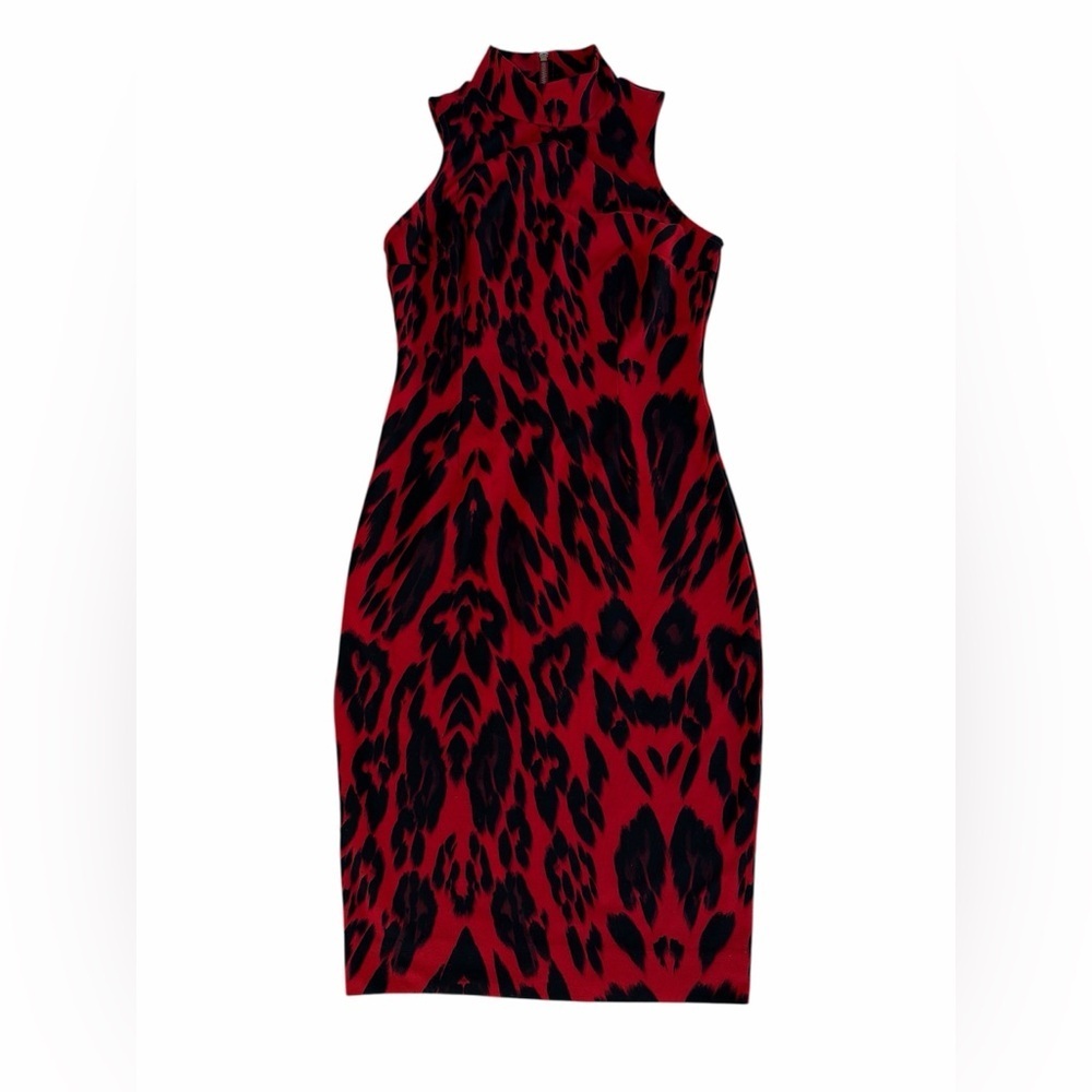 Jennifer Lopez Red and Black Midi Dress